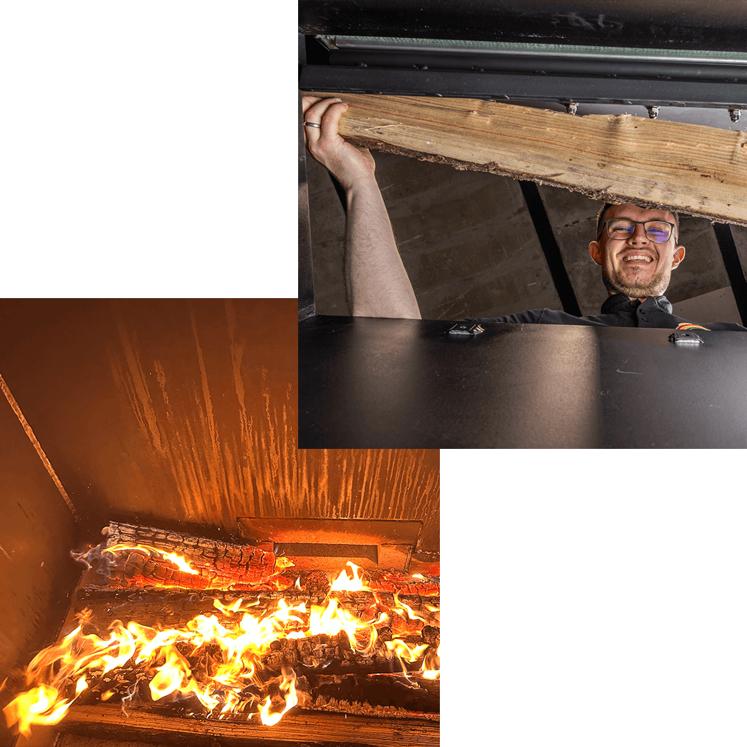 Schönfelder Holzheizkessel mit Befüllung und Innenschau